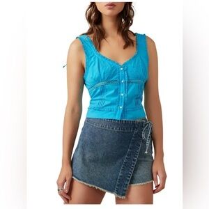 NWT Free People Kerry Crop Embroidered Lace Cotton Tank Blue Butterfly Sz XS